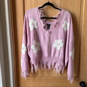 Rue 21 Pink Floral V-Neck Sweater